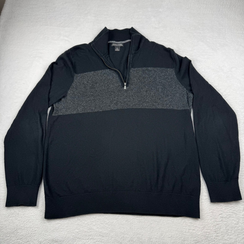 Banana Republic Cashmere Blend Sweater Mens Large Black Pima Cotton Quarter Zip